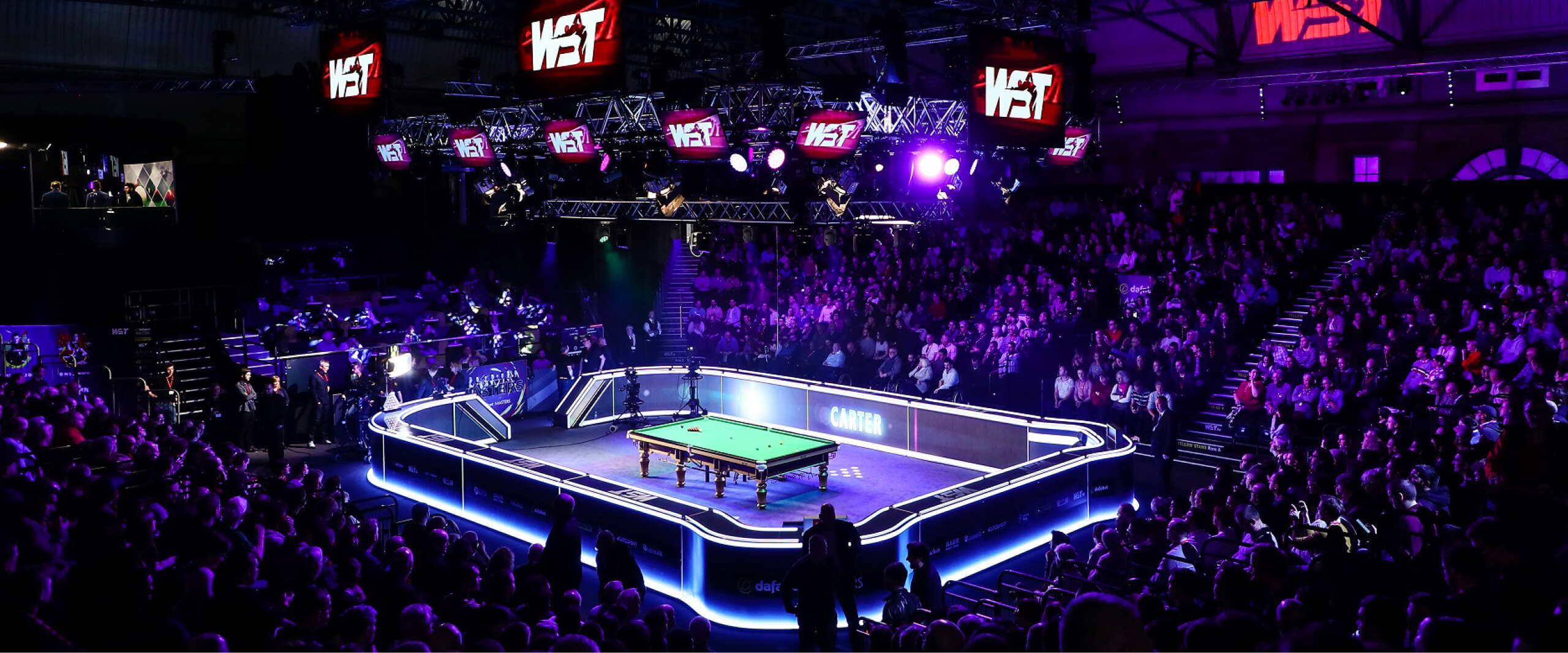 Snooker table in the Alexandra Palace arena for 2022 Cazoo Masters 