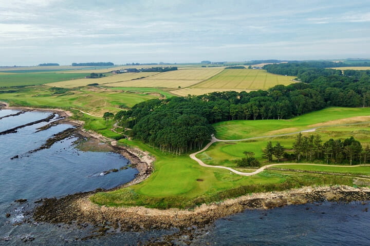 Hole 15 at Kingsbarns, their signature hole 15 showing the golf course along the coastline