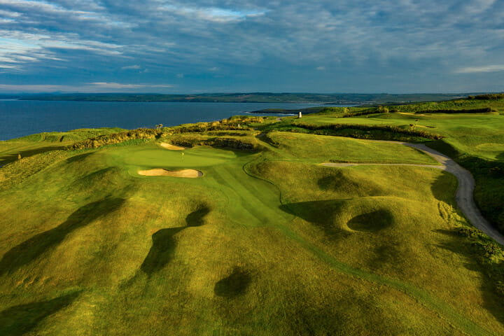 Drone shot of The Royal Portrush Golf course 