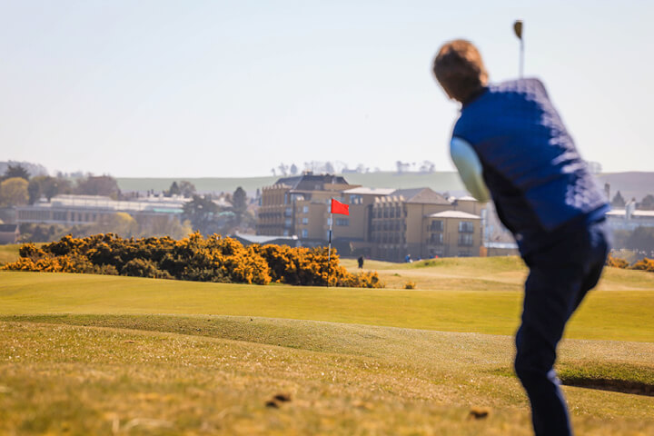 teeing off on the old course and towards the old course hotel