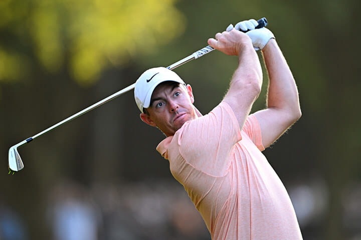Rory Mcllroy with a five iron shot during the AMGEN Irish Open