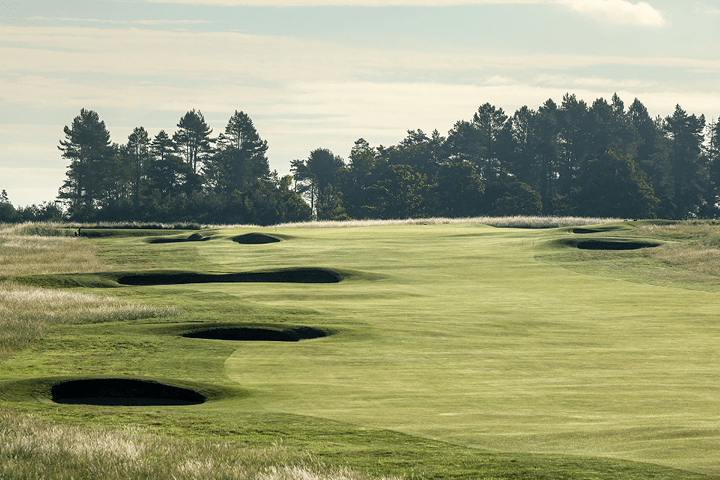 A rolling fairway at Muirfield Golf Course in Scotland