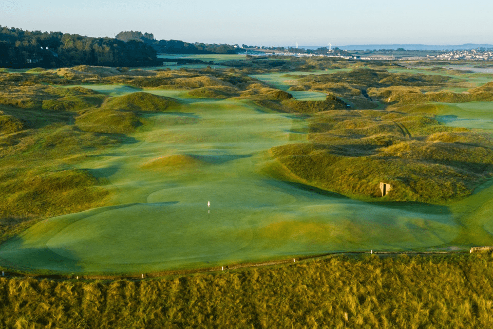 Ariel view of the green at Royal Portrush Golf Course in Ireland
