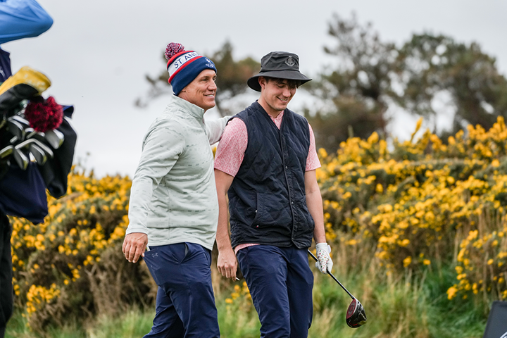 Father and Son group having a good time at Kingsbarns in St Andrews, Scotland
