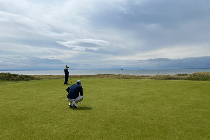 Coastal views from the putting green at Dumbarnie in St Andrews, Scotland