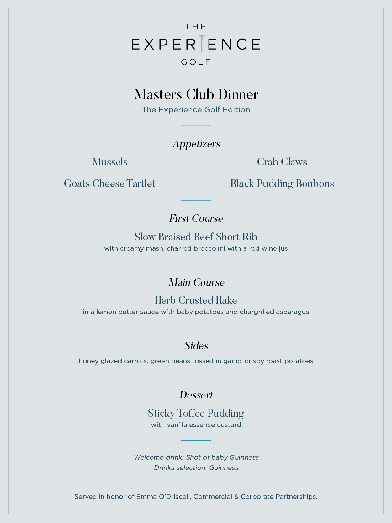 The Experience Golf's take on the Masters menu ahead of the 2026 masters