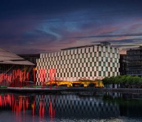 The Marker Hotel Dublin exterior image, at night.