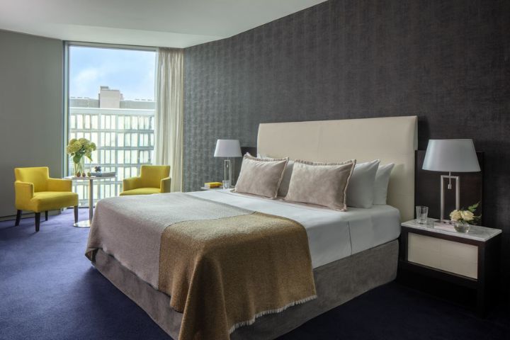 Interior of bedroom at The Marker Hotel, Dublin.