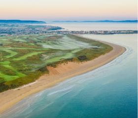 Coastal view from above of the Royal Portrush golf course, Northern Ireland