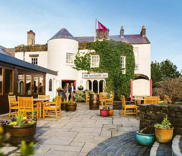 The view of Bushmills Inn from the gardens