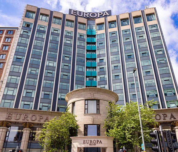 Exterior of Europa Hoel in Belfast, Northern Ireland.