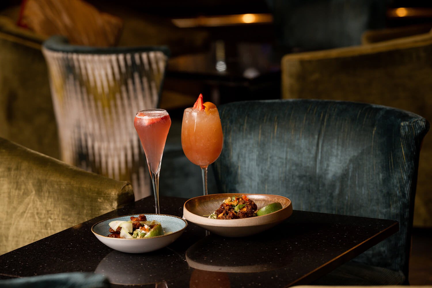 Cocktails at the table in Europa Hotel, Belfast.
