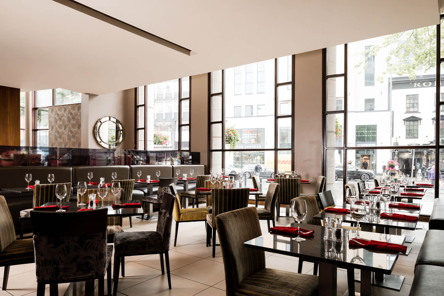 Restaurant interiors at the Europa Hotel located in Belfast City.