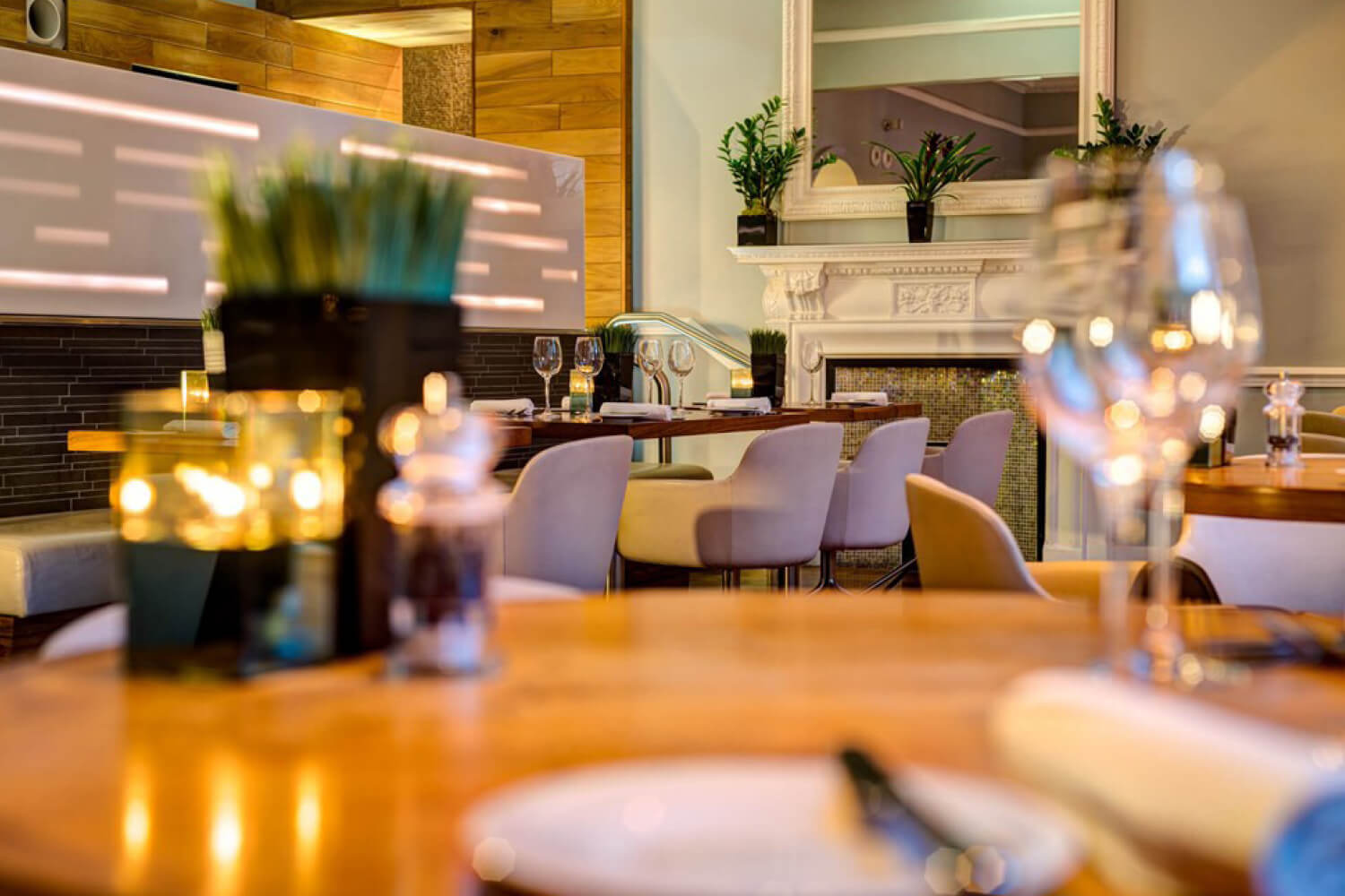View of the restaurant inside the Apex Waterloo Place Hotel in Edinburgh Scotland