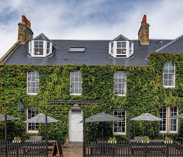 The outside entrance to the Bonnie Badger Hotel in East Lothian's Scotland