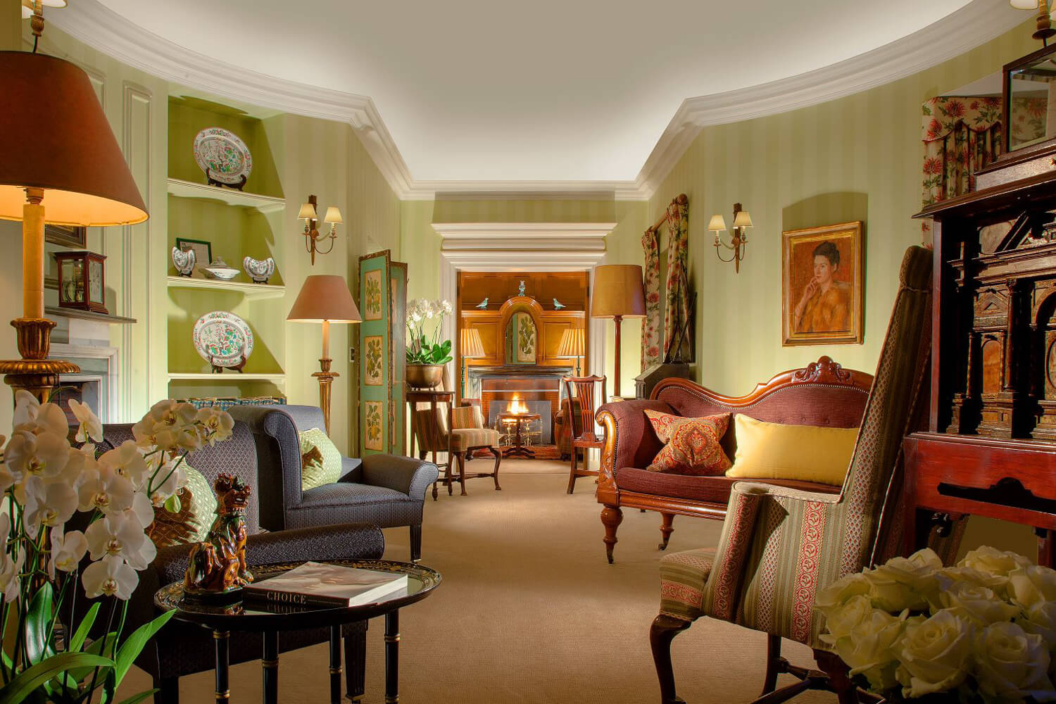 The lounge area inside the Greywalls Hotel in Edinburgh in Scotland