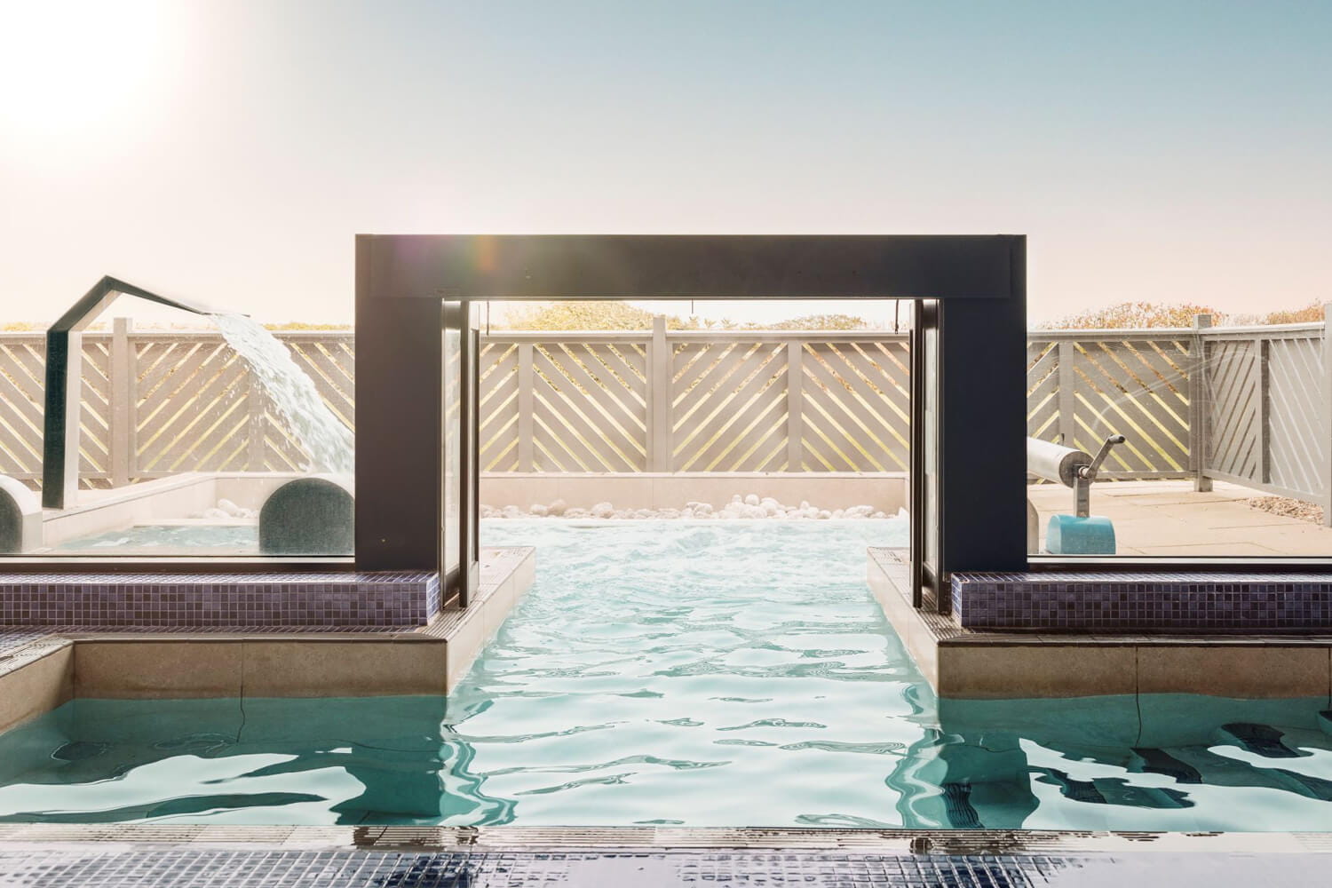 The outside swimming pool area and spa at the Marine North Berwick Boutique Hotel in Scotland