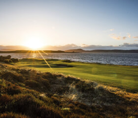 Sunset overlooking Scotland's North East and Highlands region golf course.