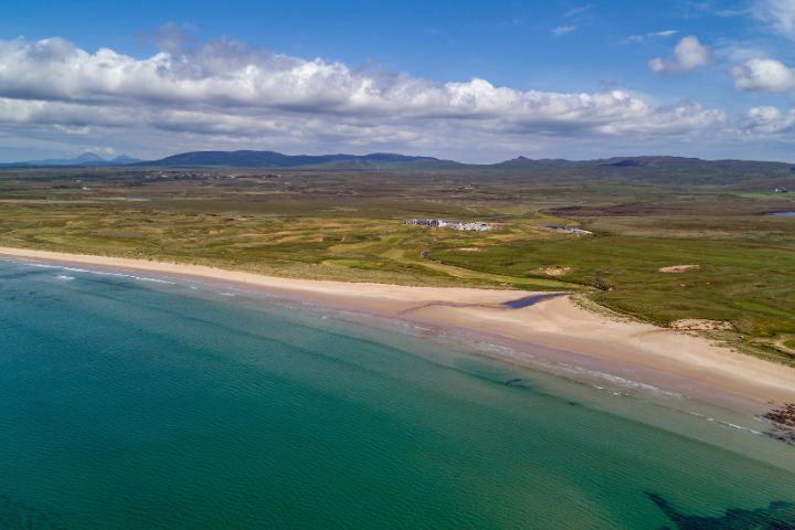 Panoramic beach views of Another Place the Machrie.