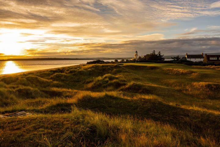 Sunrise on the 4th hole at the Fortrose and Rosemarkie golf course in Scotland