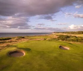 Panoramic view of the course at Nairn golf course in Scotland