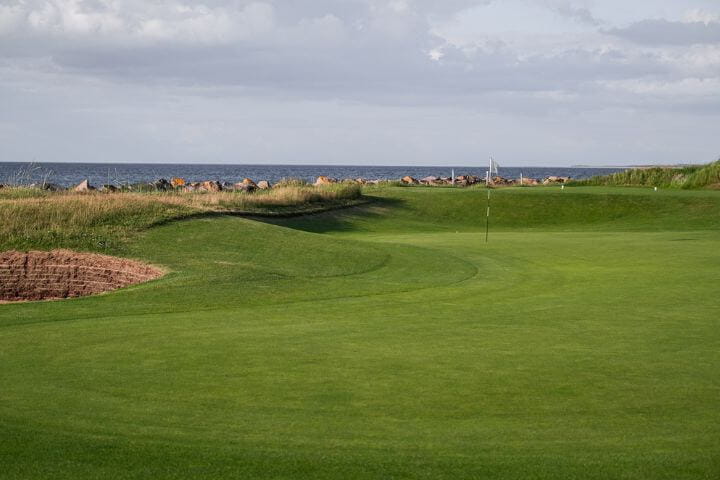 View of the green at Nairn golf course in Scotland