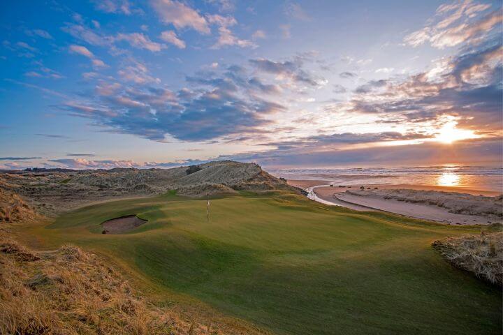 View of the 3rd hole at Trump International golf course in Scotland