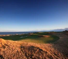 Sunset over the Castle Course in St Andrews.