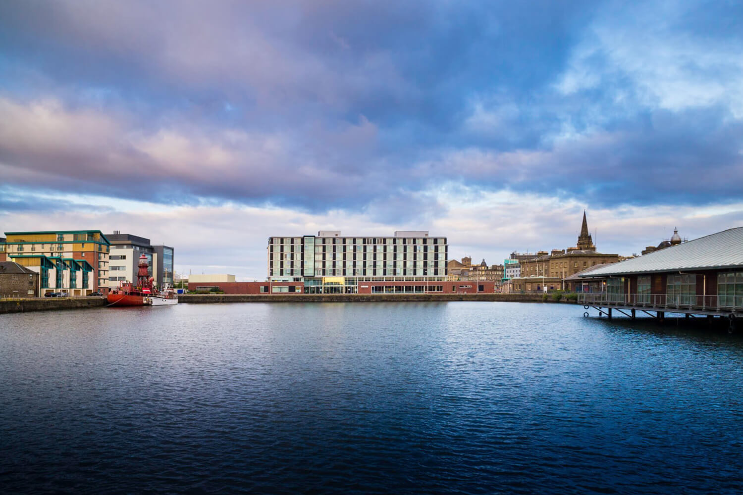 View of the outside of Apex City Quay Hotel in St Andrews Scotland  