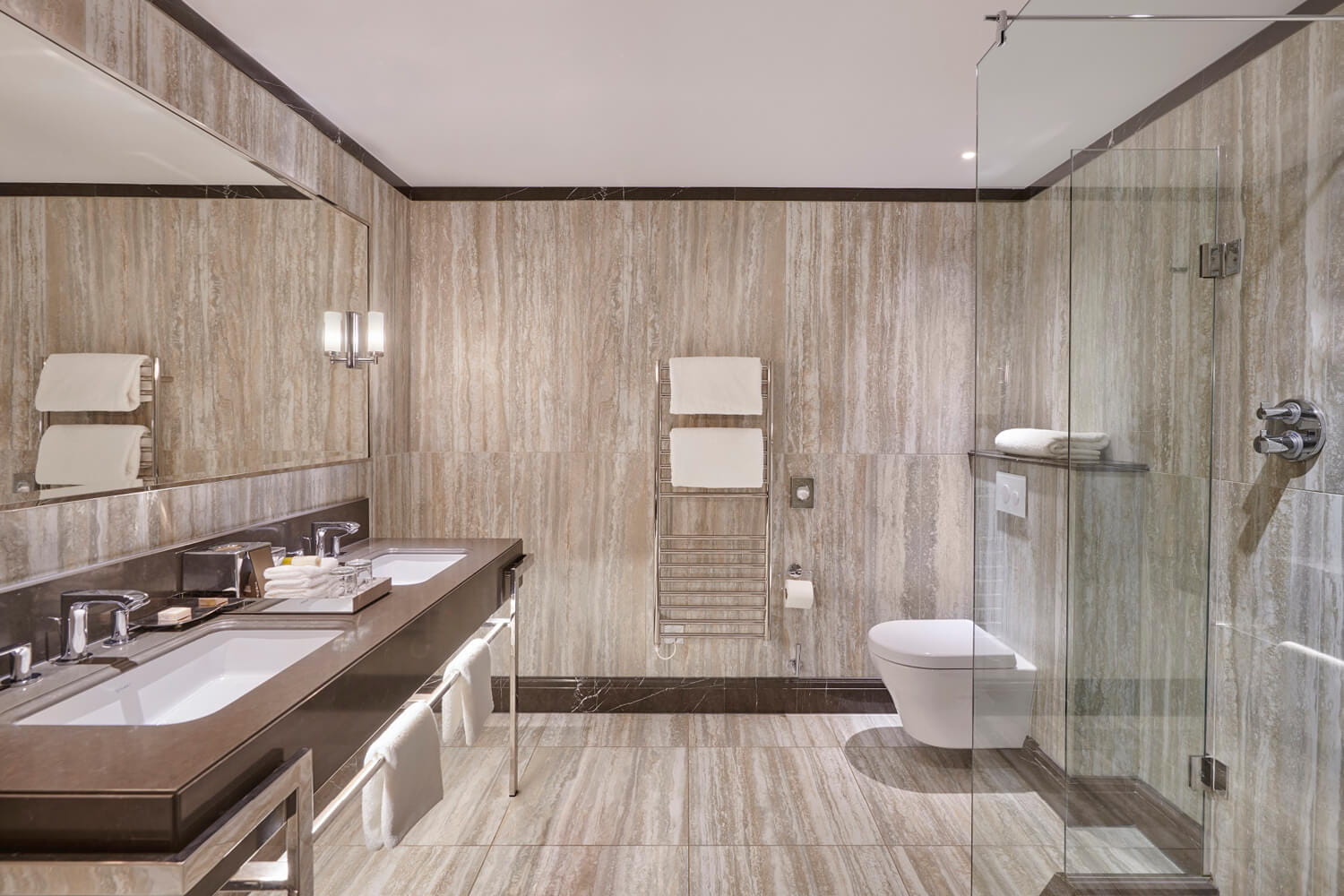 En-suite bathroom attached to a bedroom at the Fairmont Hotel in St Andrews Scotland 