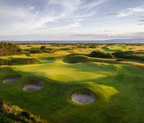 View of the green at the Dundonald golf course in Scotland
