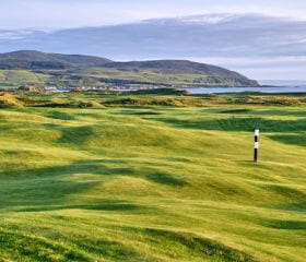 View across the course at the Machrihanish Dunes golf course in Scotland 
