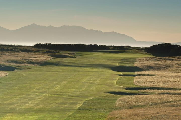 View of the fairway at Prestwick golf course in Scotland