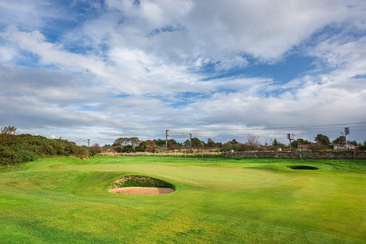 View of the green at the Royal Troon Portland golf course in Scotland