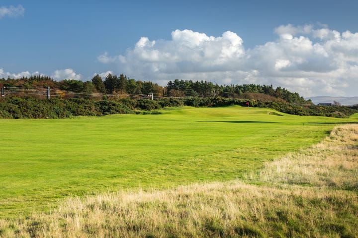 View of the fairway at the Royal Troon Portland golf course in Scotland
