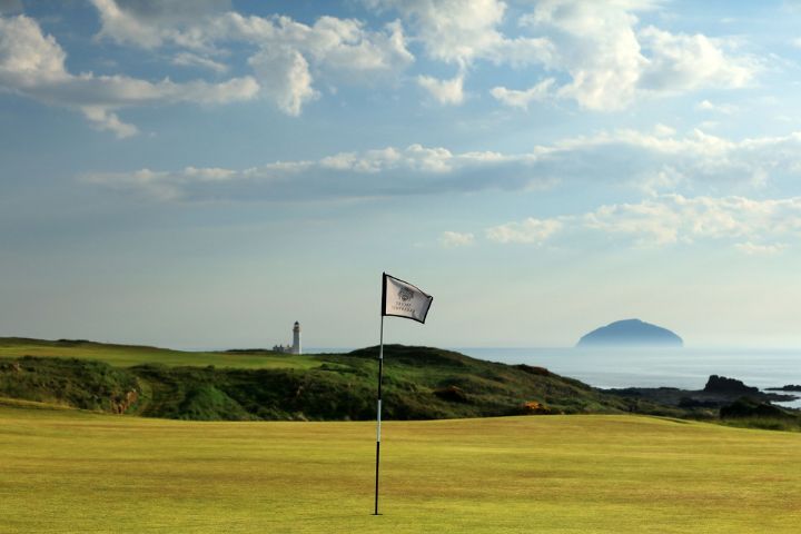 View of the green at The Ailsa golf course in Scotland