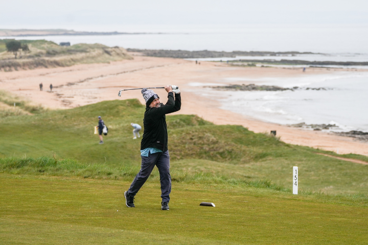 The Experience Golf guests teeing off at Kingsbarns Golf Links, St Andrews.
