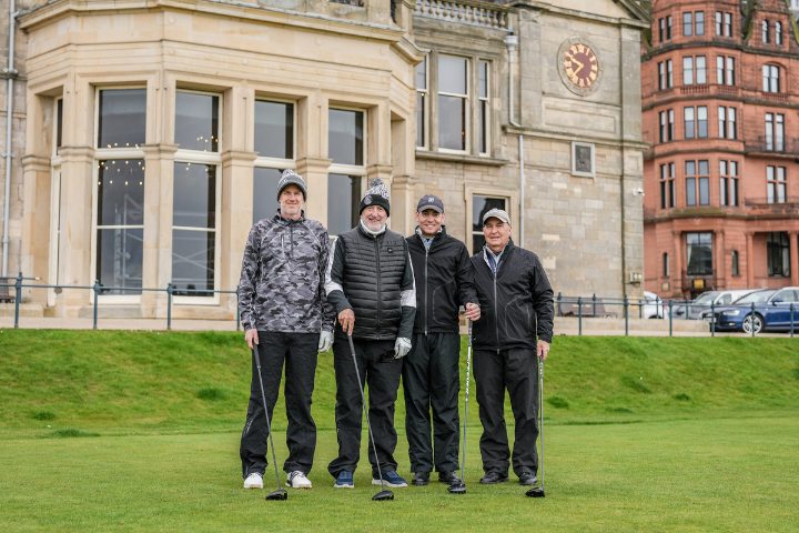 Father and Son guests on the 1st tee at the Old Course, St Andrews.