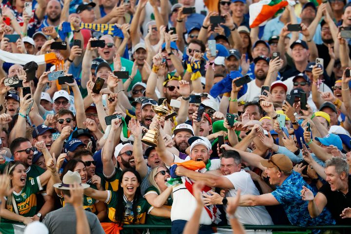 Crowds enjoying the European win at the 2025 Ryder Cup.