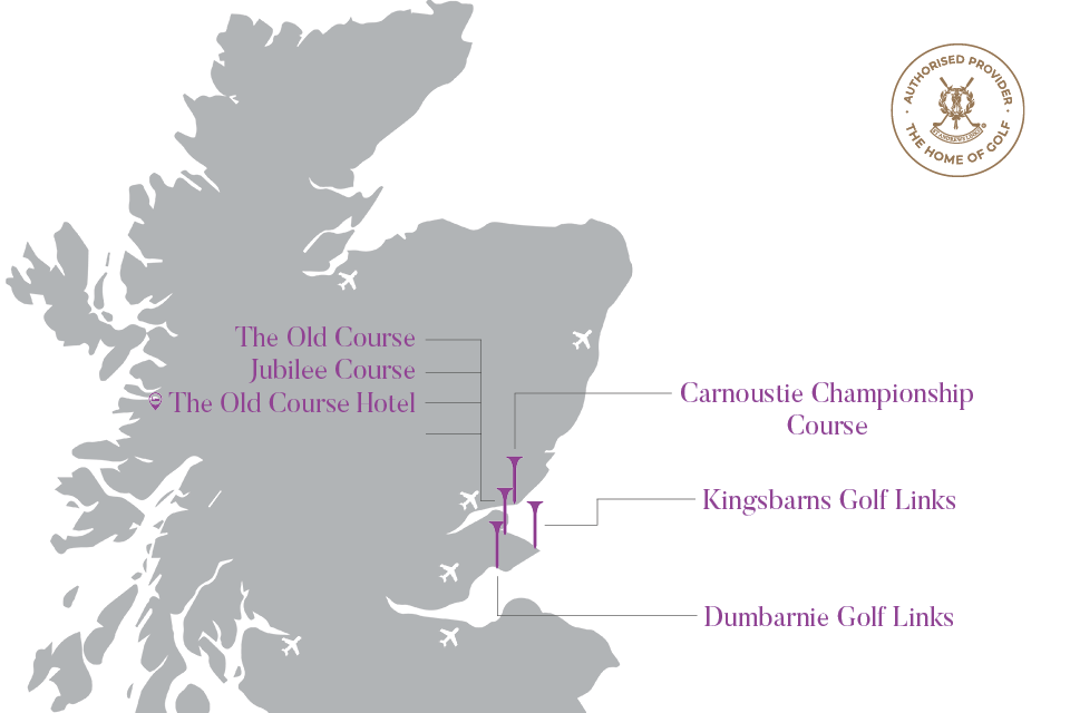 A graphic of the courses and hotels included in the Father and Son tournament 2026.